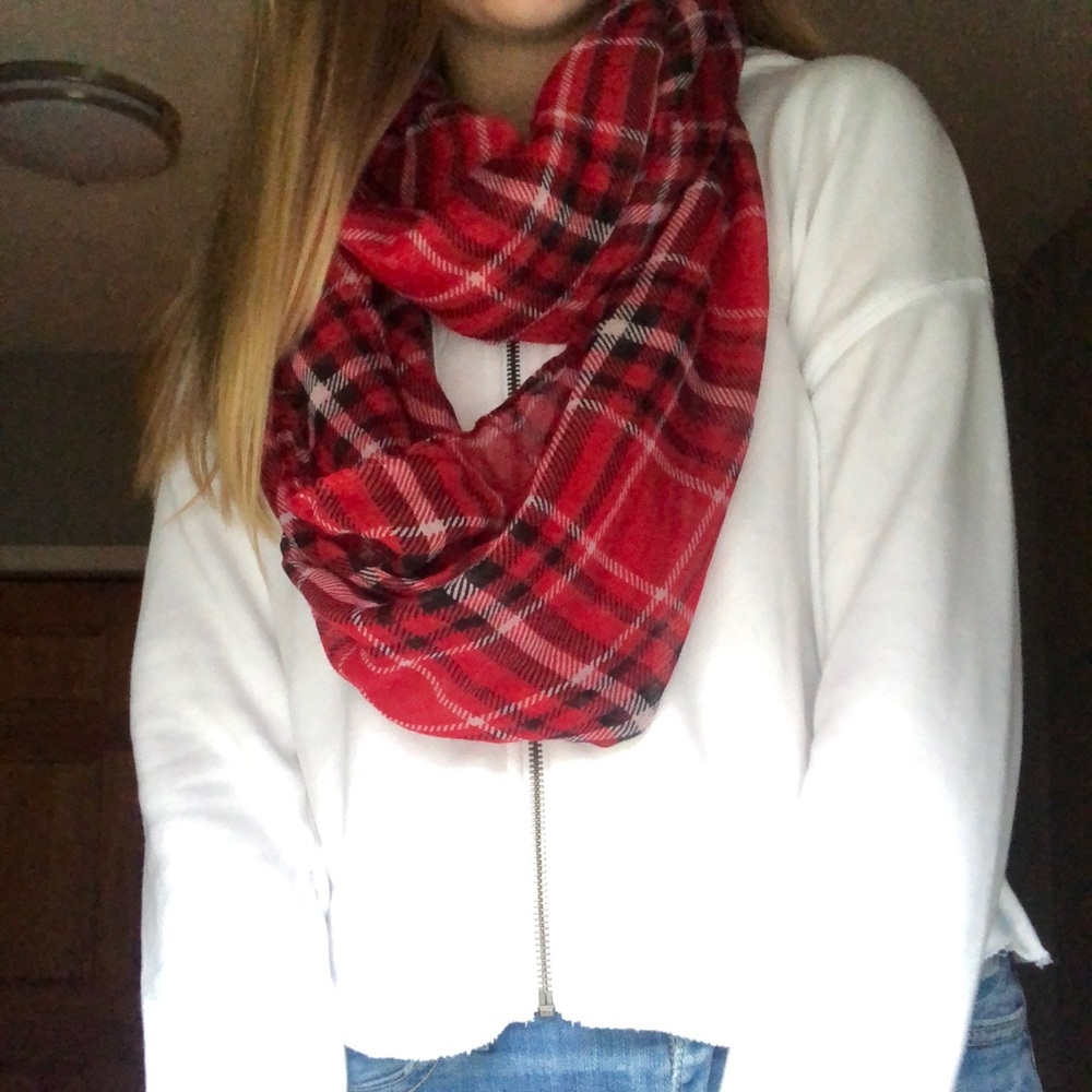 Red plaid infinity scarf